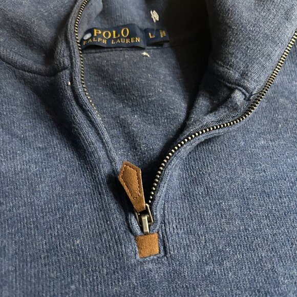 POLO Ralph Lauren Blue 1/4 Zip Men's L Pullover Knit Sweater – Orange Pony - Picture 4 of 10